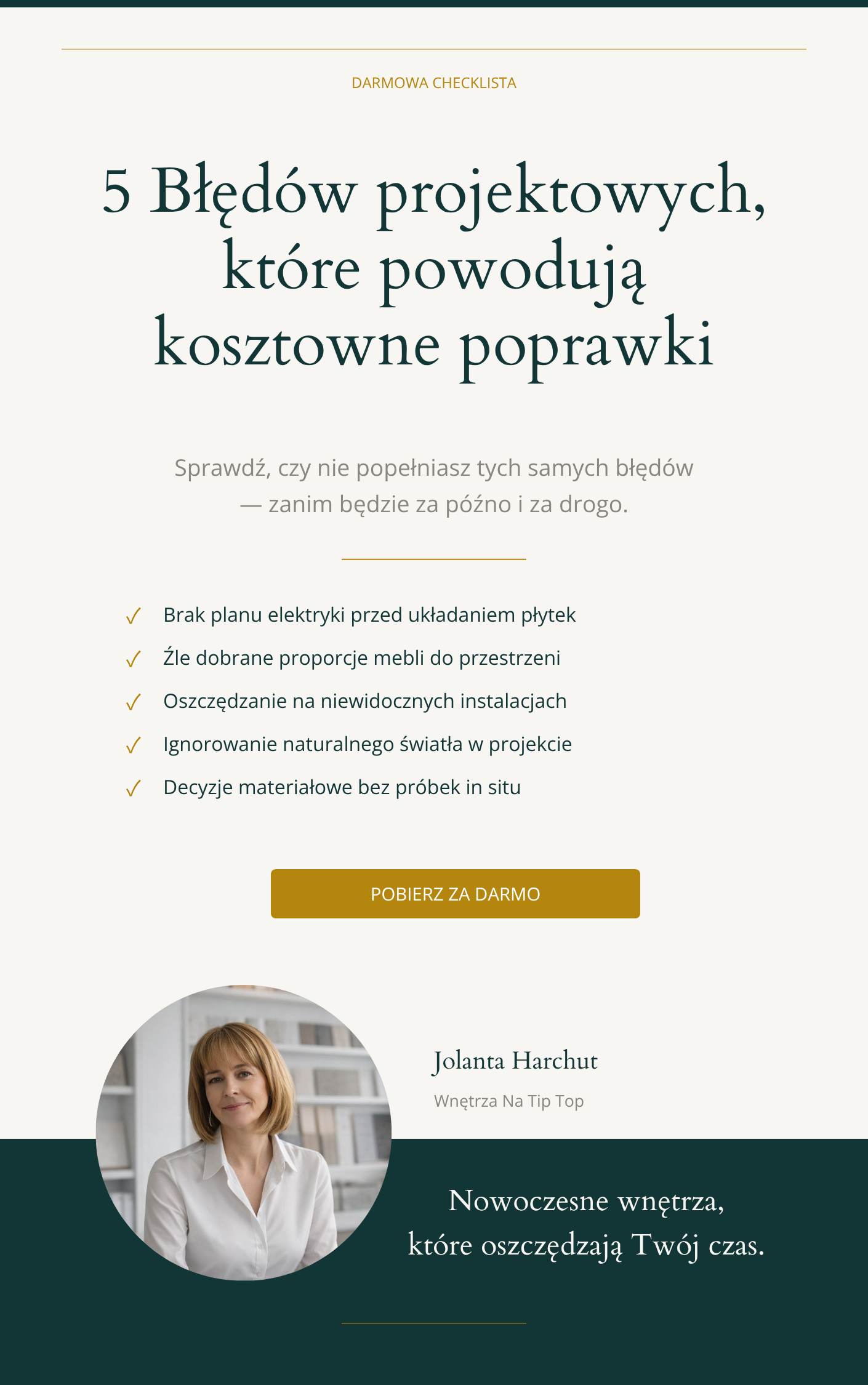 Okładka checklisty 5 błędów w projekcie wnętrza